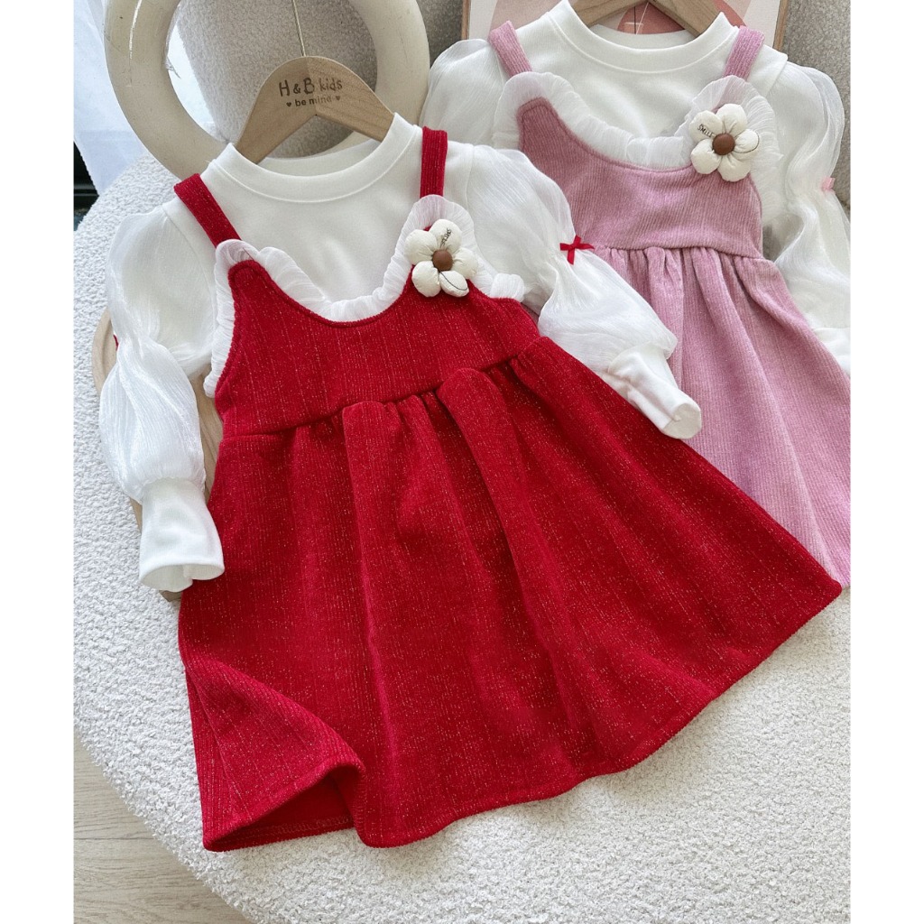 Váy Đầm Trẻ Em Thiết Kế Chất Nhung Kim Tuyến Kèm Áo Giữ Nhiệt Tay Bông Xinh Dễ Thương Cho Bé Gái Mùa Thu Đông