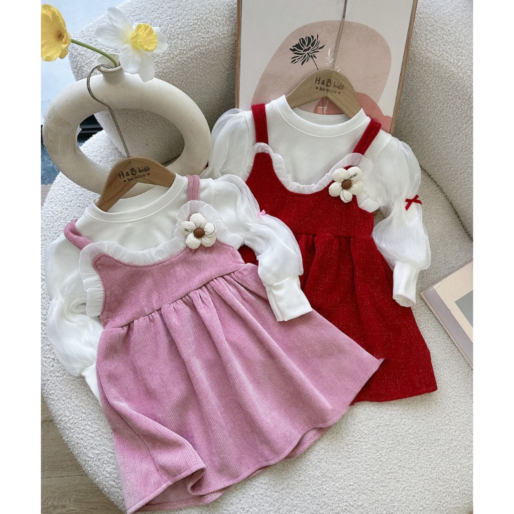 Váy Đầm Trẻ Em Thiết Kế Chất Nhung Kim Tuyến Kèm Áo Giữ Nhiệt Tay Bông Xinh Dễ Thương Cho Bé Gái Mùa Thu Đông