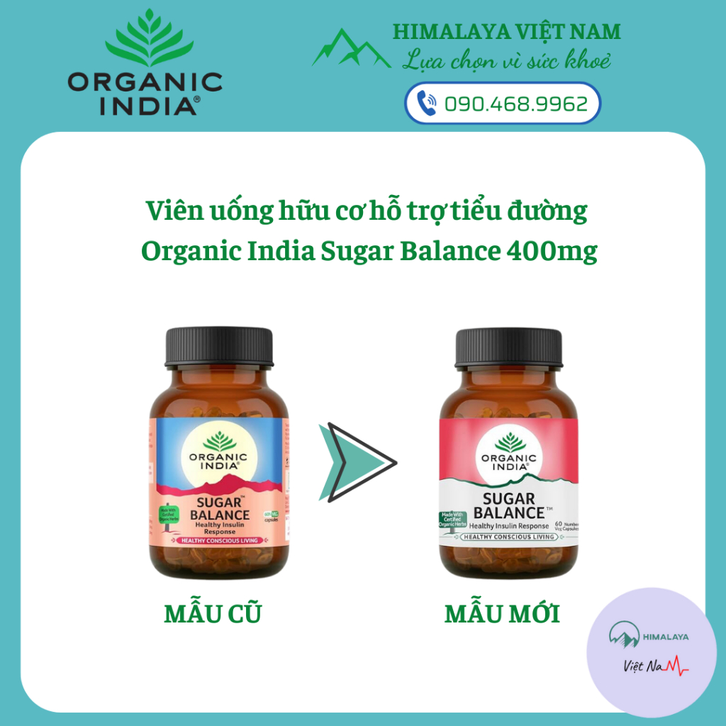 Viên uống hỗ trợ tiểu đường Organic India Sugar Balance 400mg