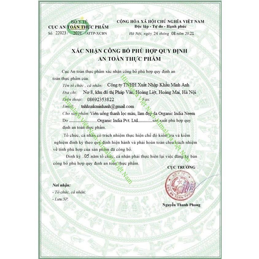 Viên uống thanh lọc máu, sạch mụn Organic India Neem 400mg