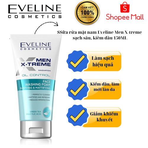 [Tặng sữa tắm nam 400ml] Sữa rửa mặt nam Eveline Men X-treme sạch sâu, kiềm dầu 150ML