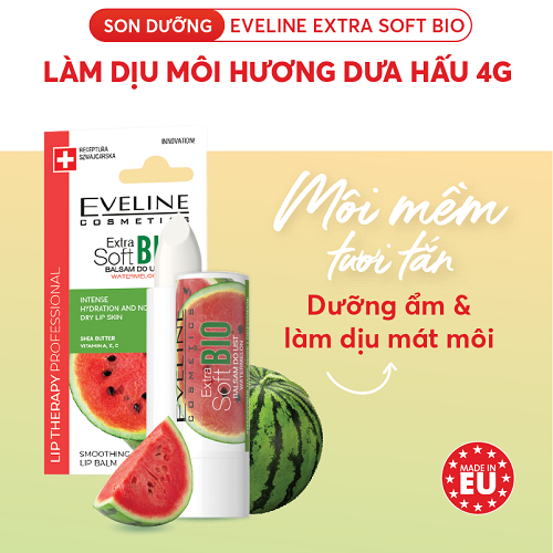 Son dưỡng Eveline Extrasoft Bio làm dịu môi hương dưa hấu 4g