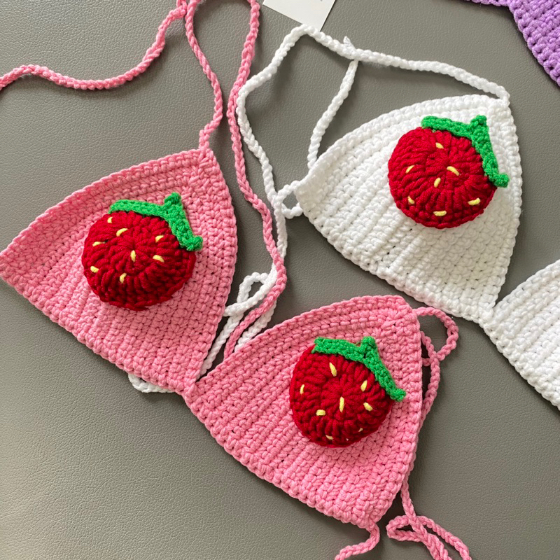 Áo bikini dâu len móc thủ công [giao hoả tốc]