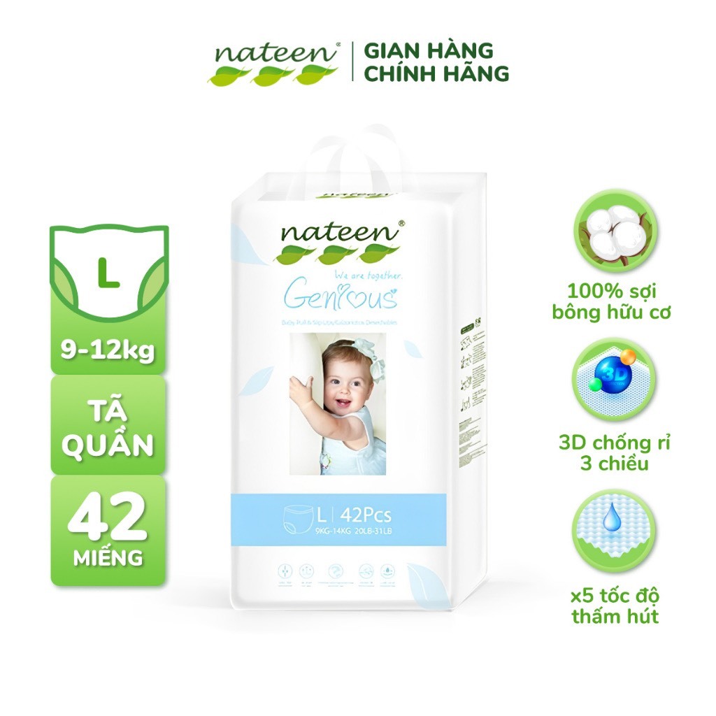 COMBO 2 BỊCH Tã/ Bỉm NATEEN HỮU CƠ Dán/Quần Nhập Khẩu BỈ Sd56/Md48/Ld44/Lq54/XLq48/XXLq42
