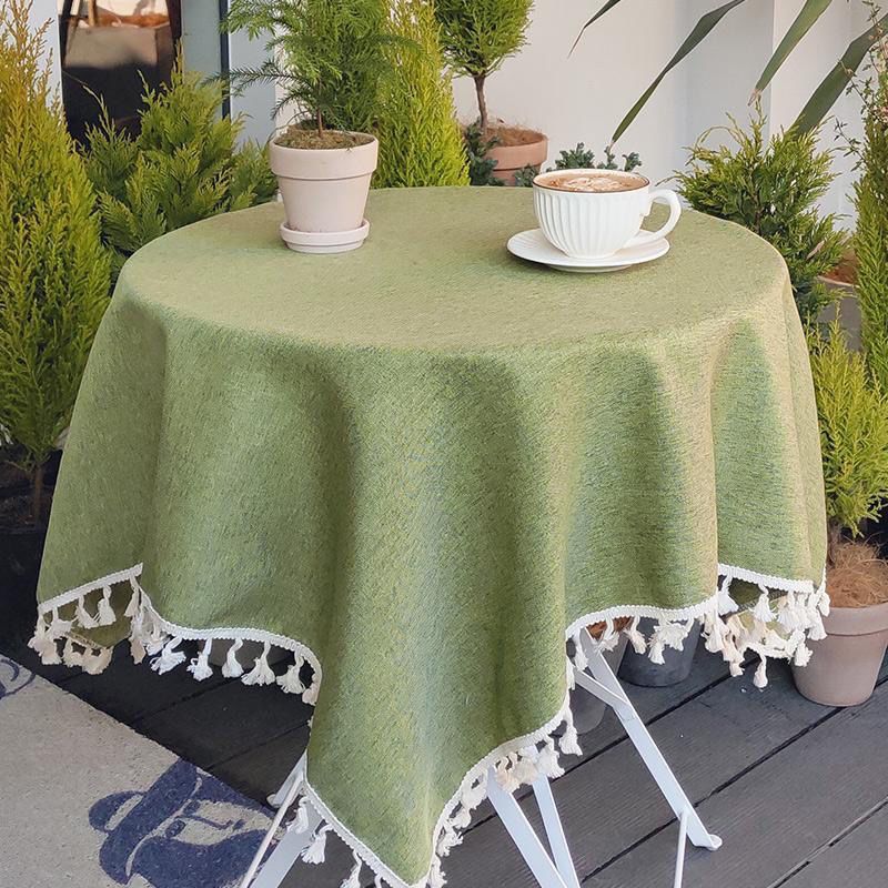 KHĂN TRẢI BÀN viền ren tua rua phong cách HÀN QUỐC. thảm phủ màu pastel hiện đại. vải thô viền ren