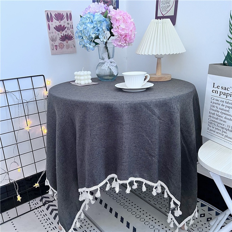 KHĂN TRẢI BÀN viền ren tua rua phong cách HÀN QUỐC. thảm phủ màu pastel hiện đại. vải thô viền ren