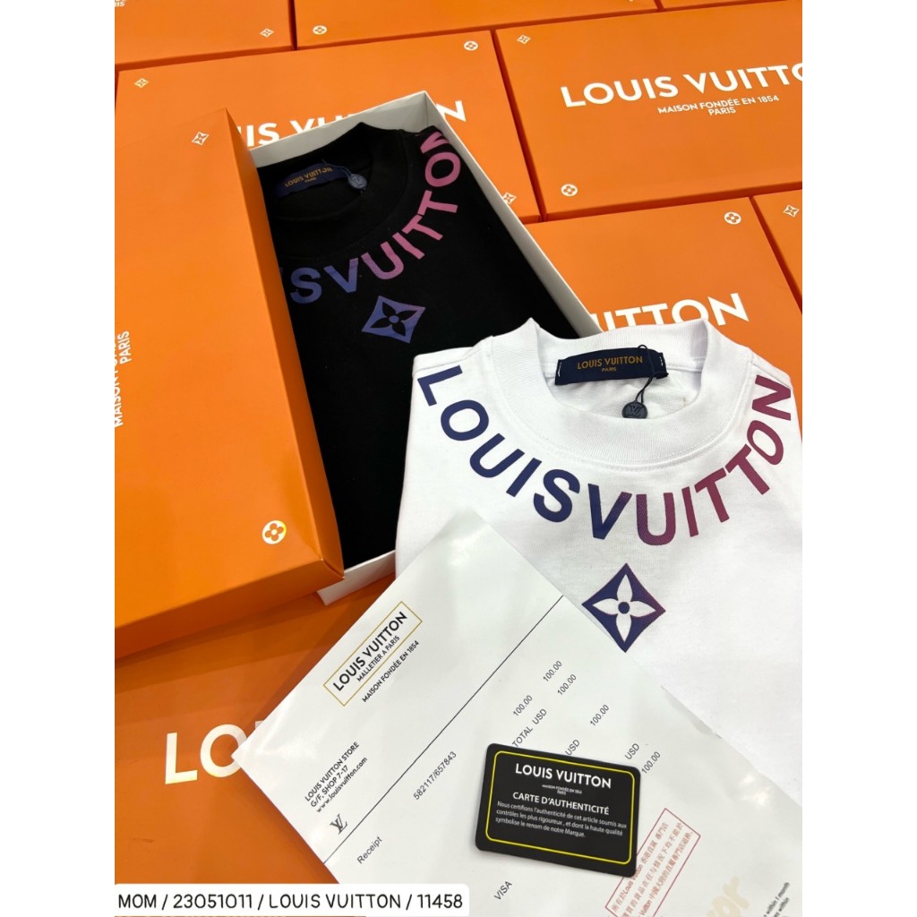 Áo thun nam nữ họa tiết L-V chữ quấn quanh cổ màu mè siêu đẹp - áo phông mùa hè 2023