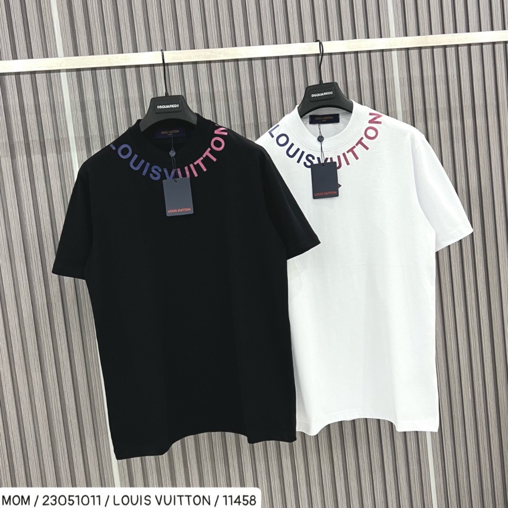 Áo thun nam nữ họa tiết L-V chữ quấn quanh cổ màu mè siêu đẹp - áo phông mùa hè 2023