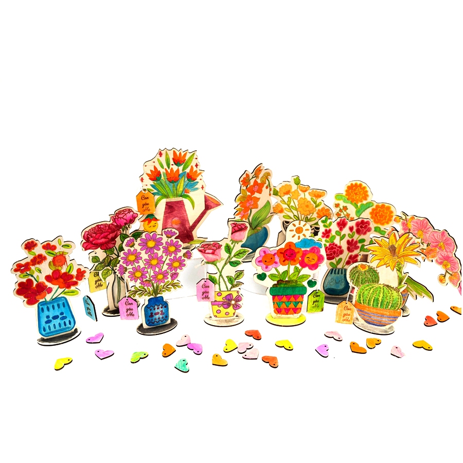Thiệp Hoa Gỗ Tô Màu Làm Quà Tặng Ngày Lễ Thầy Cô 20-11, Tặng Mẹ 20/10 - Quà Tặng 8/3 - Hoa Để Bàn Làm Việc