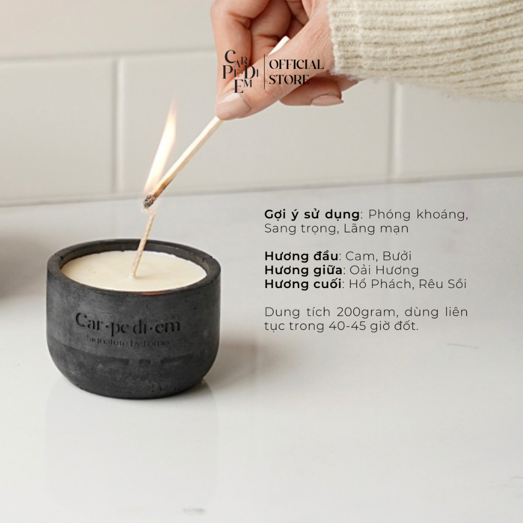 Nến thơm thủ công Car pe di em THÂN MẬT Hũ xi măng màu đen mùi hương sang trọng trầm ấm Hàng thủ công