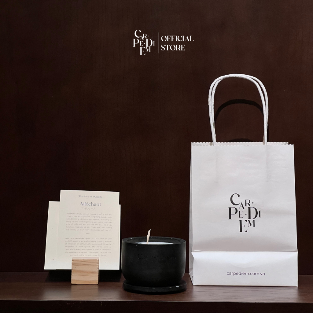 Nến thơm thủ công Car pe di em THÂN MẬT Hũ xi măng màu đen mùi hương sang trọng trầm ấm Hàng thủ công