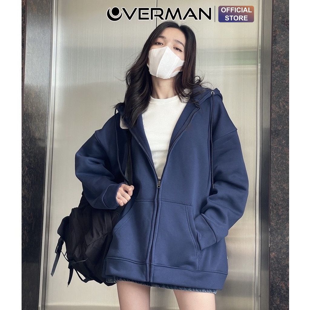 Áo Khoác Hoodie Nỉ Màu Trơn Nam Nữ Hàn Quốc, Áo Hoodie Unisex Tay Rộng Có Khóa Kéo Trẻ Trung  AD05 - OVERMAN