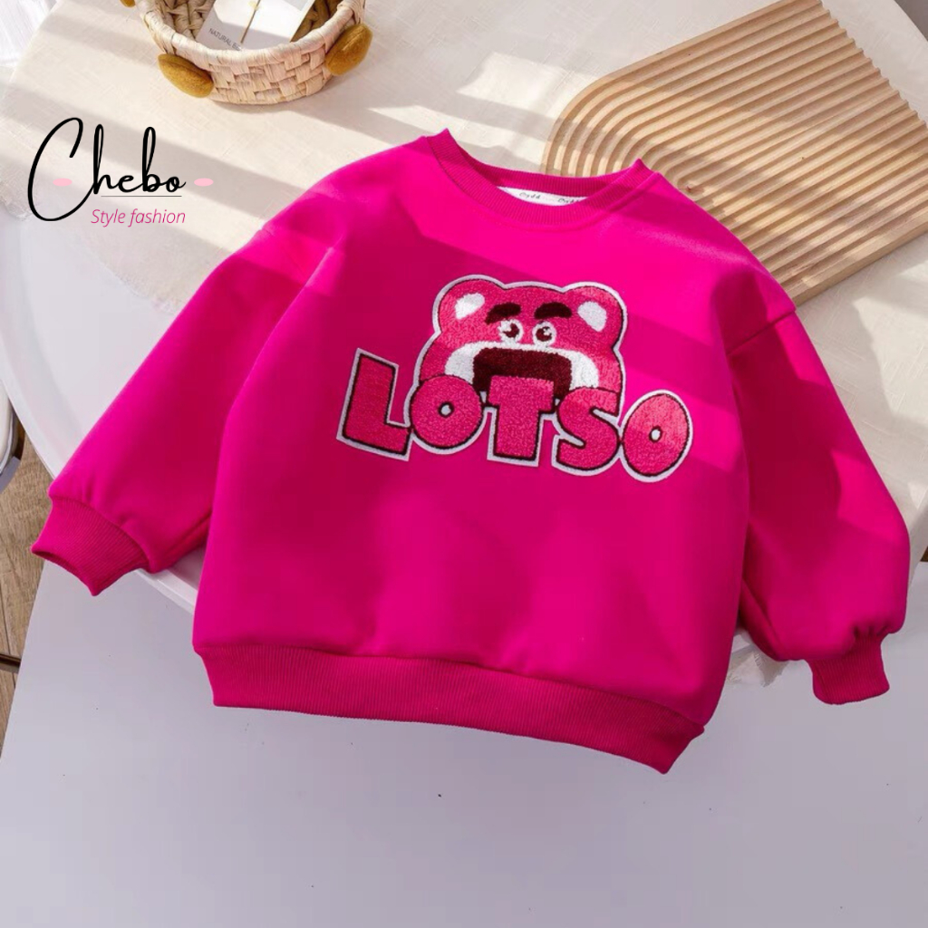 Áo nỉ gấu dâu sweater cho bé gái thêu nổi áo Sweater nỉ bông không xù siêu ấm dễ thương hot hit Quảng Châu cao cấp