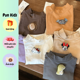 Áo giữ nhiệt trơn kèm tag hoạ tiết hình con vật ngộ nghĩnh cho bé trai, bé gái từ 10-27kg