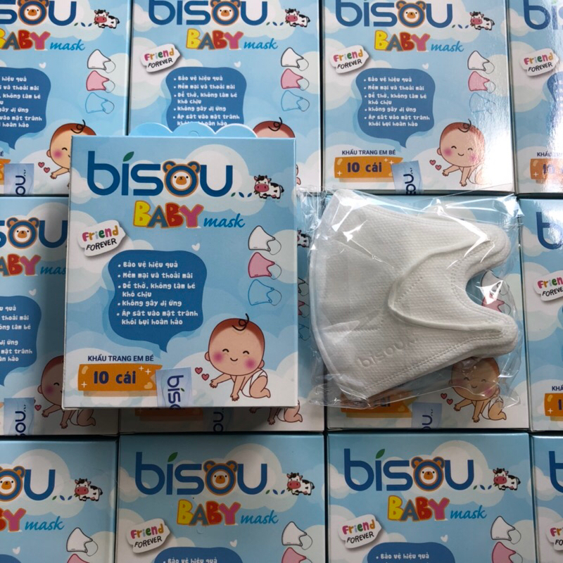 5D trẻ 2-4 tuổi Hộp 10 khẩu trang BISOU kháng khuẩn 5D cho trẻ em