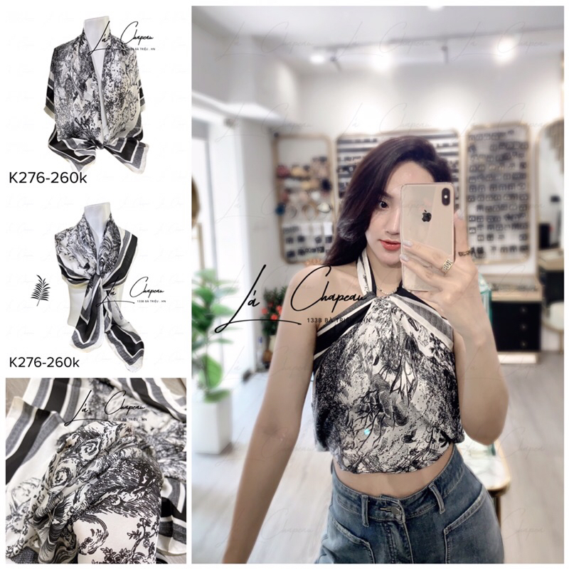 SALE KHĂN LỤA SZ 110*110cm LÁ CHAPEAU