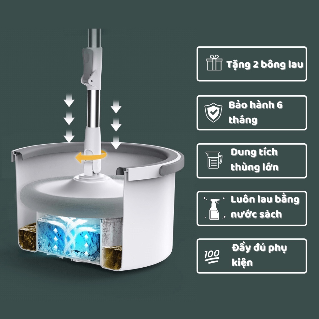 Bộ cây lau nhà tách nước bẩn K9 hiện đại thông minh ,Cây lau nhà tách nước bẩn thông minh tặng kèm 2 bông lau