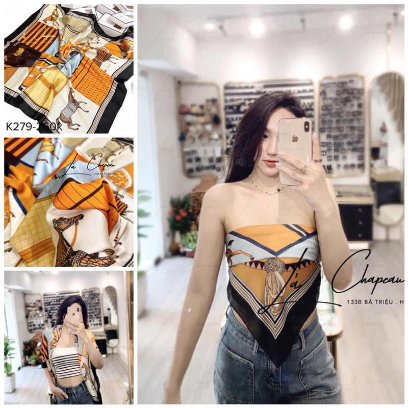 SALE KHĂN LỤA SZ 110*110cm LÁ CHAPEAU