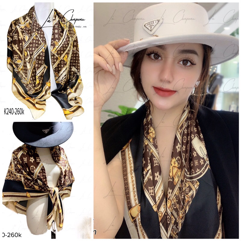 SALE KHĂN LỤA SZ 110*110cm LÁ CHAPEAU