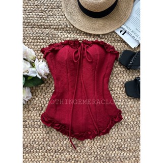 Bộ Suu Tập Ellie áo croptop dạng quây cúp ngực bèo xinh xắn 2 lớp với lớp lót lụa Emera