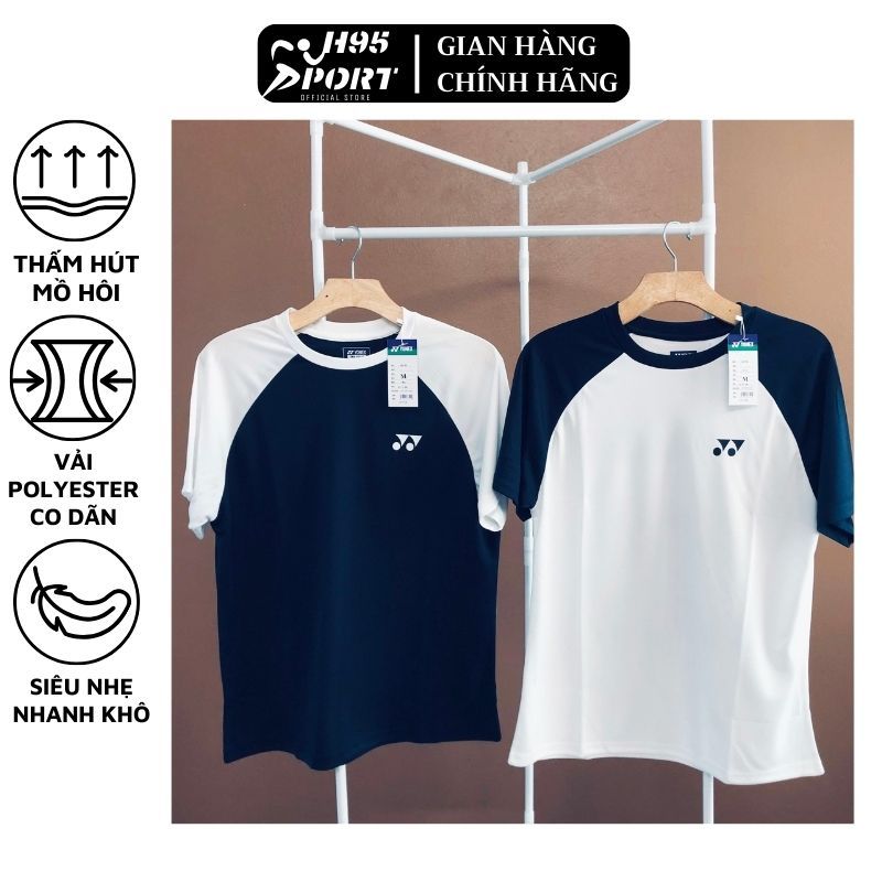 Áo cầu lông unisex Yonex màu trắng phối tay xanh than áo loại 1 dùng trong thi đấu, nam nữ mặc đẹp - H95 Sport Official