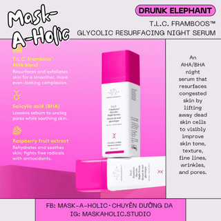Serum dưỡng da ban đêm DRUNK ELEPHANT T.L.C. Framboos Glycolic Resurfacing Night Serum