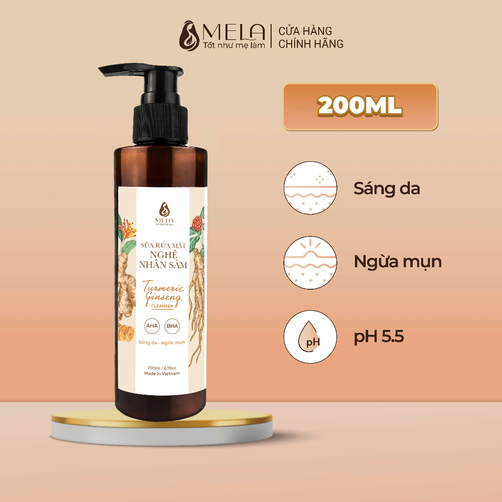 Sữa Rửa Mặt Nghệ Sâm Mela  Gel Rửa Mặt Cấp Ẩm Giảm Thâm 200ml | BigBuy360 - bigbuy360.vn