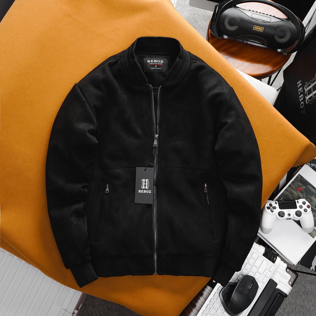 Áo khoác nam dáng bomber da lộn dày dặn lót trần trám Heboz 2M - 00001759