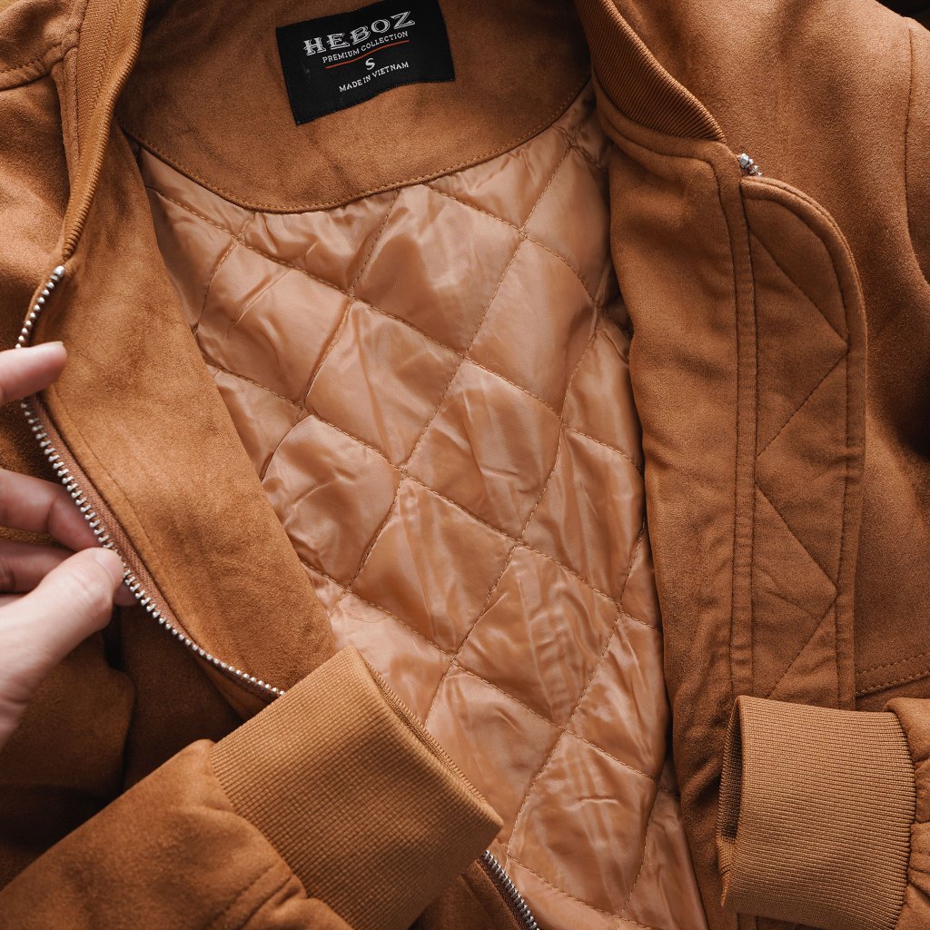 Áo khoác nam dáng bomber da lộn dày dặn lót trần trám Heboz 2M - 00001759
