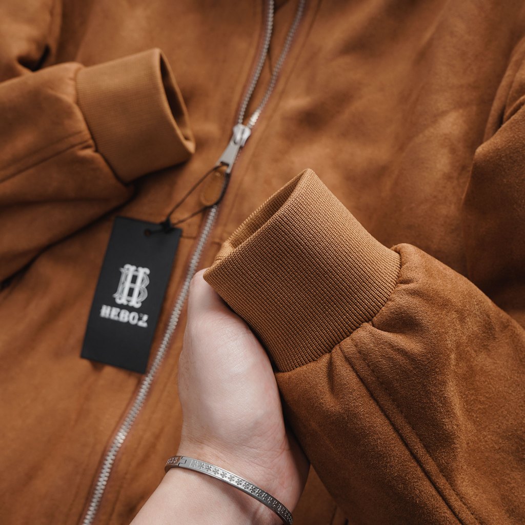 Áo khoác nam dáng bomber da lộn dày dặn lót trần trám Heboz 2M - 00001759