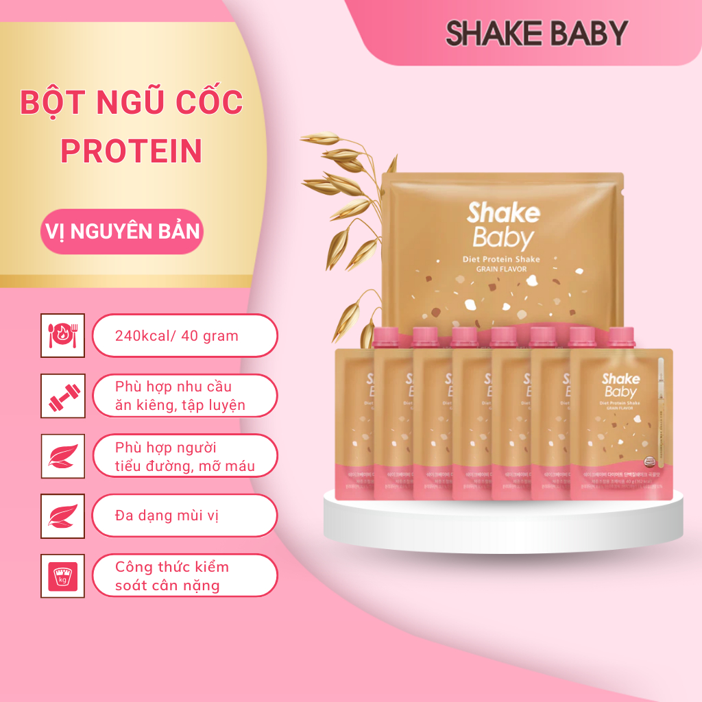 [CHÍNH HÃNG] Bột Ngũ Cốc Ăn Kiêng SHAKE BABY Diet Formular Protein Vị Nguyên Bản Hỗ Trợ Giảm Cân (Túi 7 gói x 40g)