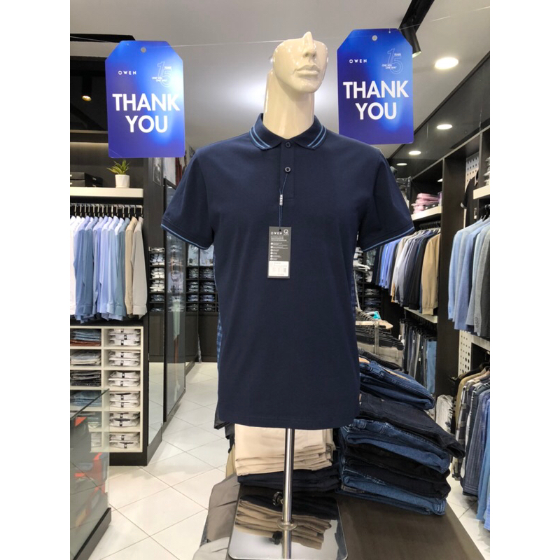 Áo polo owen màu xanh navy body fit vải cotton APV231378