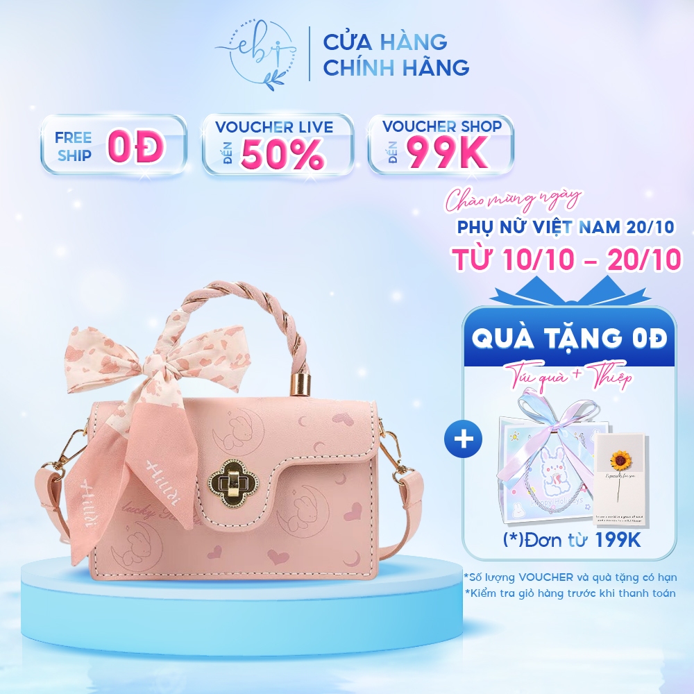 [Có Video Hướng Dẫn] Túi Handmade Họa Tiết In Hình Thỏ Lucky Rabbit, Túi Tự Đan Da Pu Khóa Hình Bông Hoa Sang Trọng