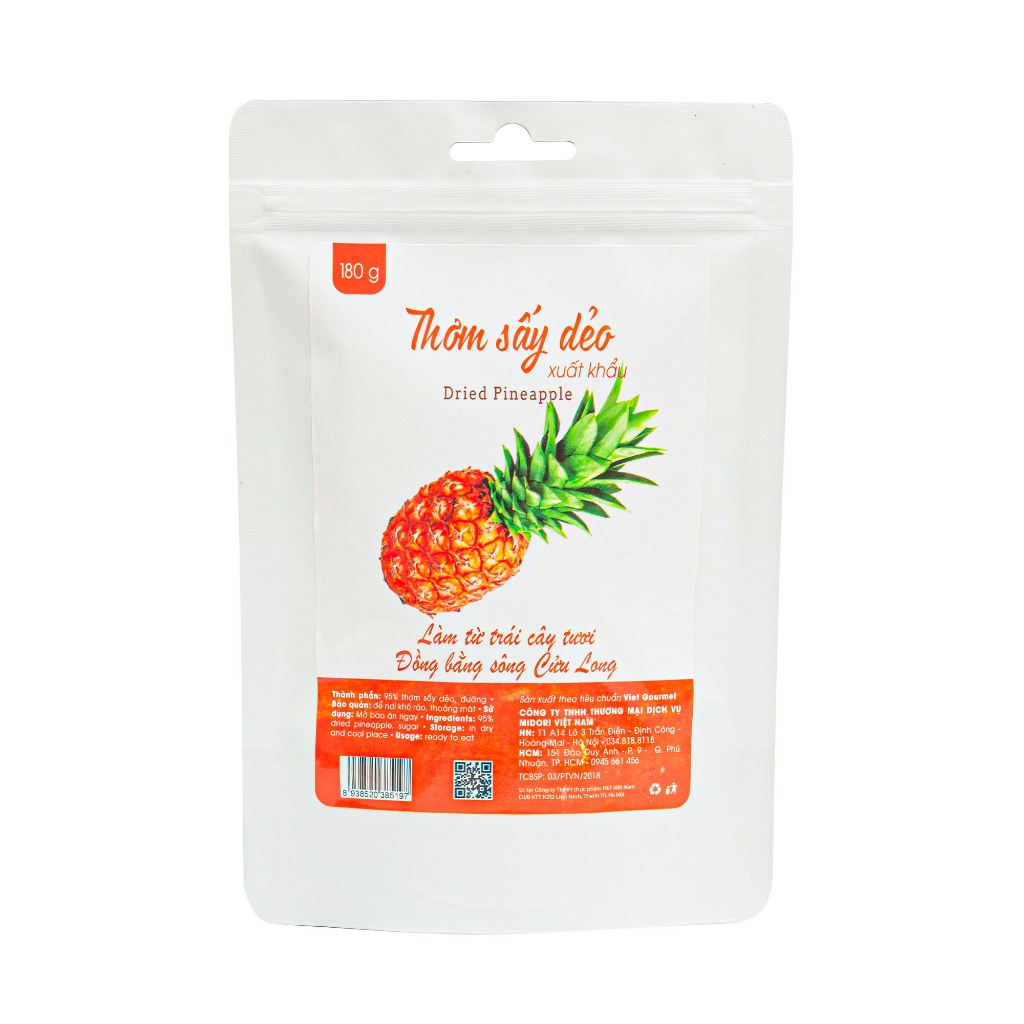 Thơm sấy dẻo không đường, dứa sấy dẻo nguyên vị thơm ngon phù hợp quà tặng ăn vặt trong các dịp lễ Vietgourmet