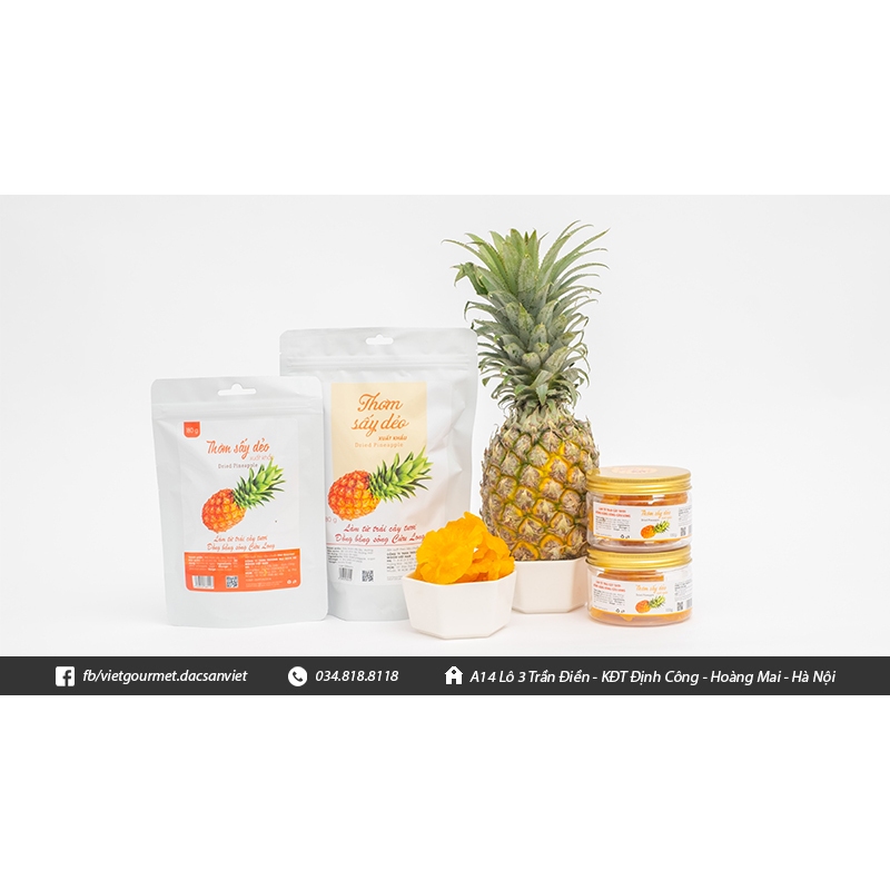 Thơm sấy dẻo không đường, dứa sấy dẻo nguyên vị thơm ngon phù hợp quà tặng ăn vặt trong các dịp lễ Vietgourmet