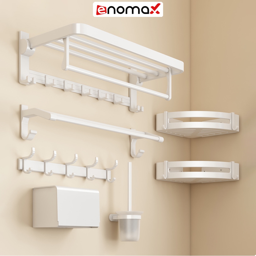 Kệ góc tường Enomax để đồ mỹ phẩm, dầu gội trong phòng tắm treo tường bằng 2 cách dán tường hoặc khoan tường.