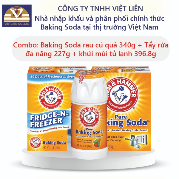 Combo 3 Bột Rửa Rau Quả Baking Soda 340g + Bột Tẩy Rửa Đa Năng Baking Soda 227g + Bột Khử Mùi Tủ Lạnh Baking Soda 396.8g