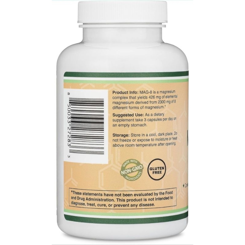 Mag-8 Magnesium Complex 2300mg Phức Hợp 8 Loại Magie, Bisglycinate, Ngủ Ngon, Tăng Cơ, Malate, L-Aspartate, Double Wood