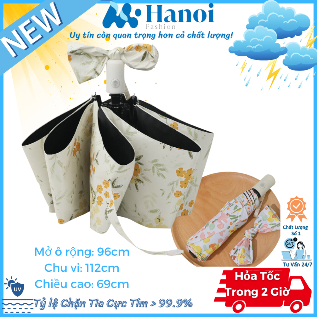Ô Che Mưa, Dù Che Nắng Hoa Chuông Thủ Công Và Tự Động Gấp Gọn 2 Chiều Thông Minh, Chồng Tia UV, Chất Liệu Cao Cấp U02