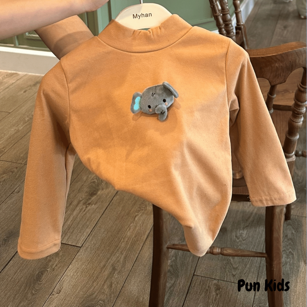 Áo giữ nhiệt trơn kèm tag hoạ tiết hình con vật ngộ nghĩnh cho bé trai, bé gái từ 10-27kg