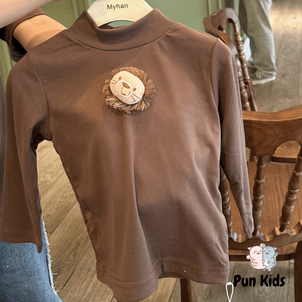 Áo giữ nhiệt trơn kèm tag hoạ tiết hình con vật ngộ nghĩnh cho bé trai, bé gái từ 10-27kg