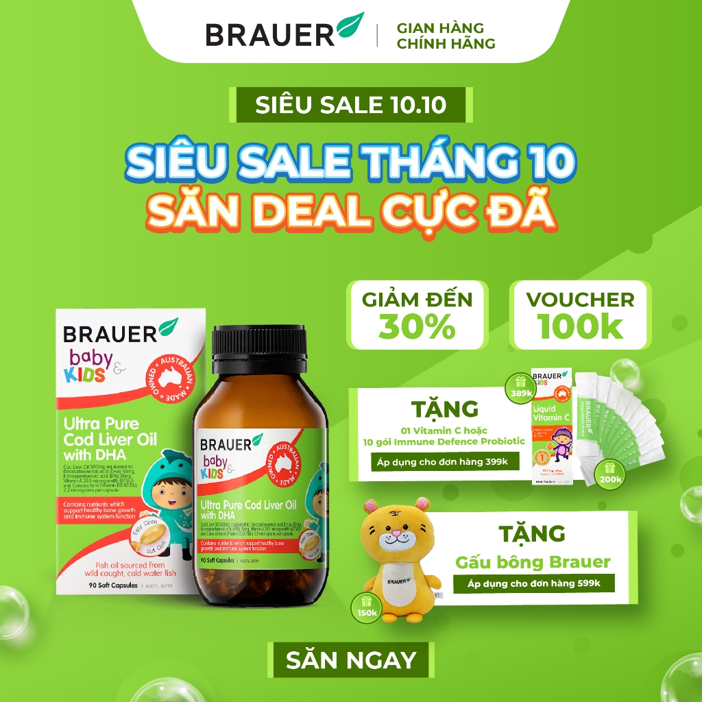 Vitamin BRAUER Baby & Kids Ultra Pure Cod Liver Oil with DHA(90 viên nang)Mới