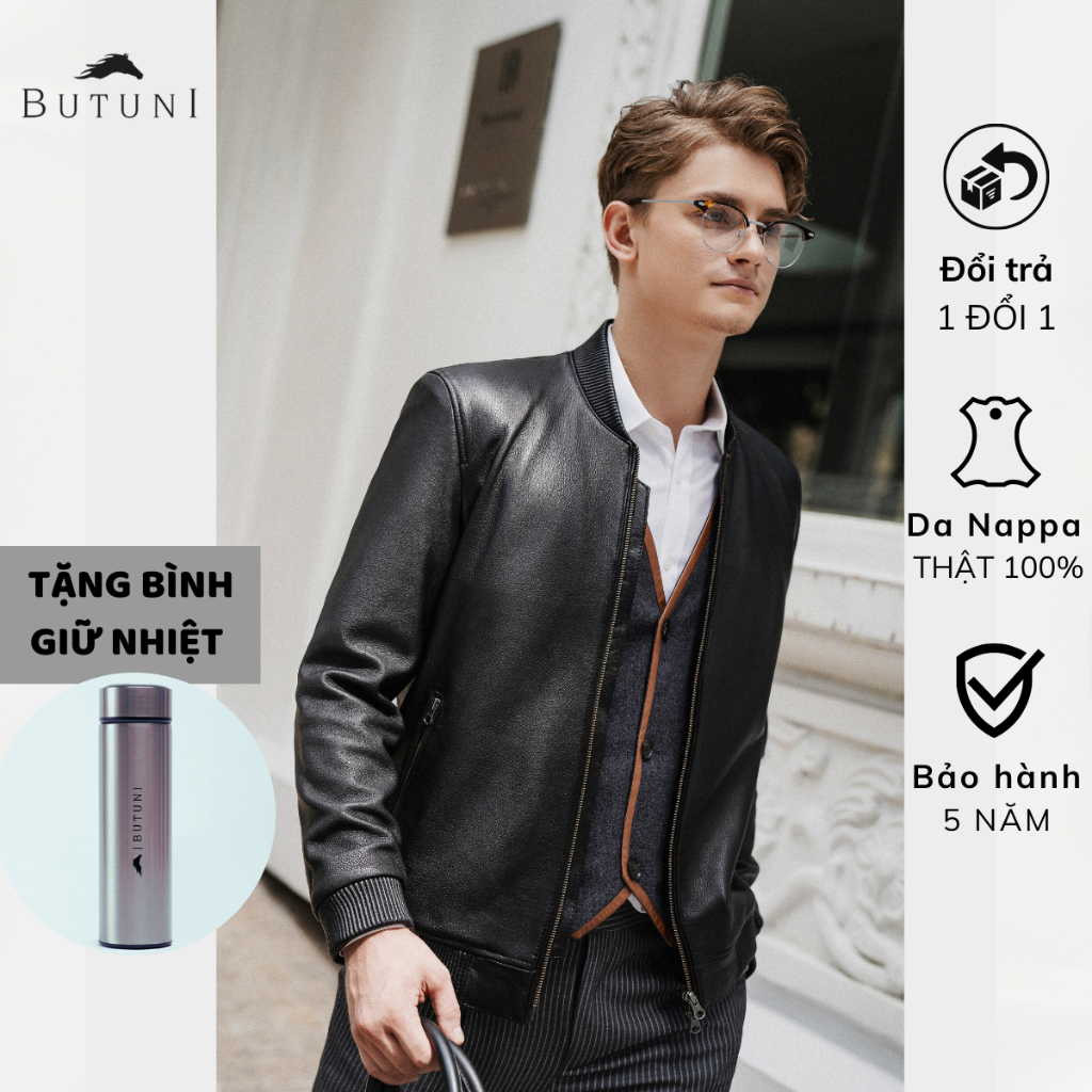 Áo da thật Butuni Leather Bomber lót lông cừu - Da dê lớp mặt full grain - BH da thật 5 năm