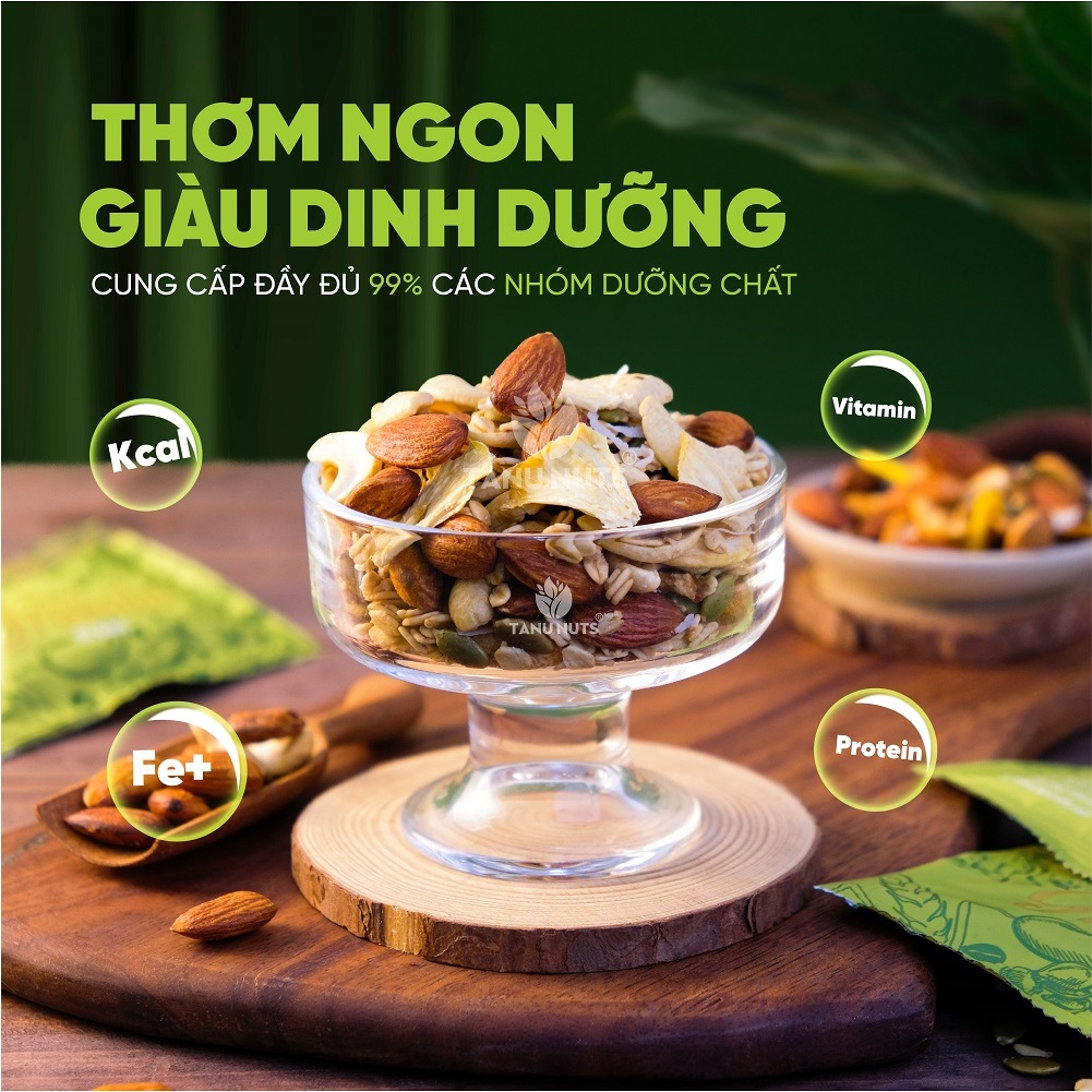 Combo 2 hộp ngũ cốc granola siêu hạt special TANU NUTS túi nhỉ tiện lợi mix hạt dinh dưỡng tốt cho ăn kiêng giảm cân.