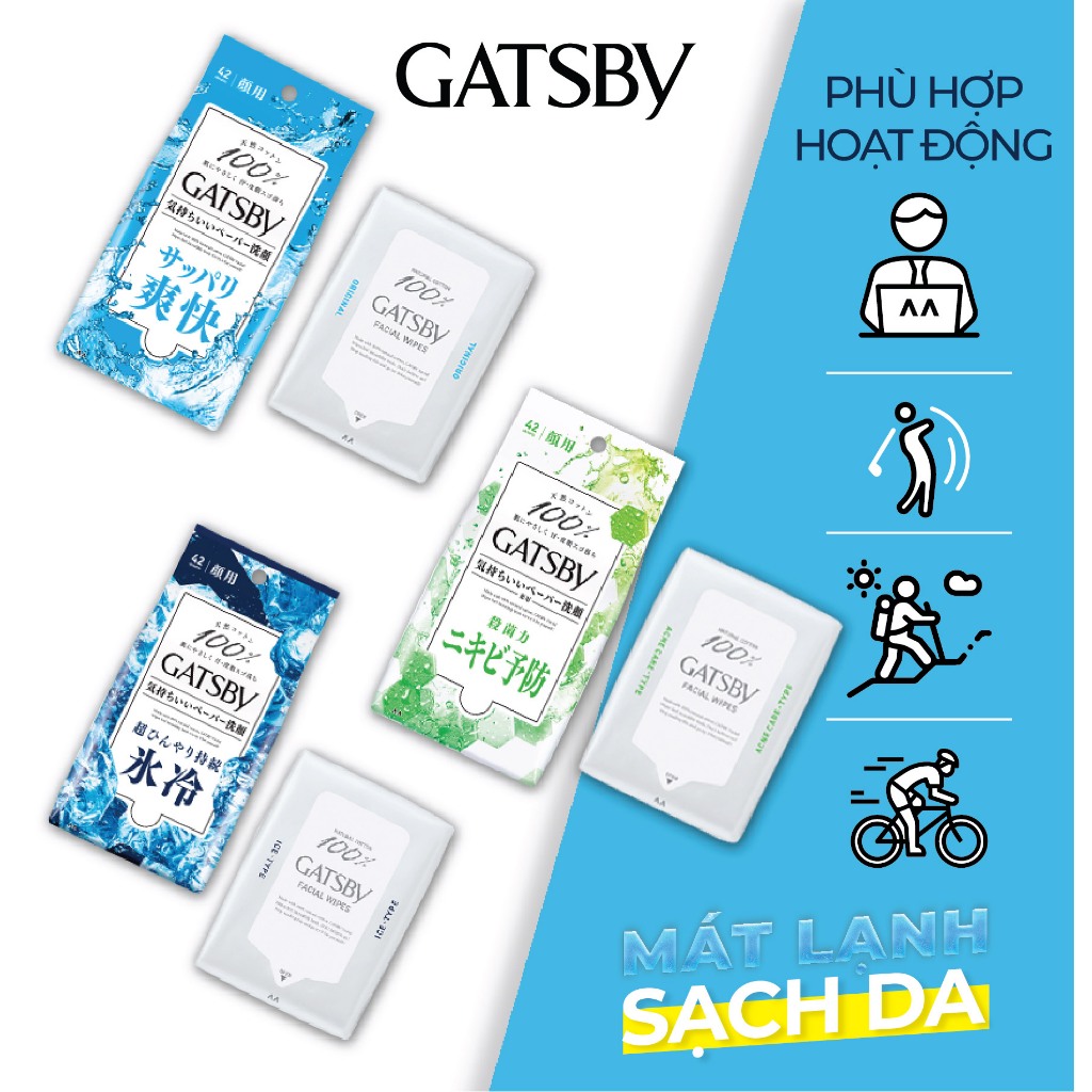 Khăn lau mặt GATSBY facial wipes u 42 tờ