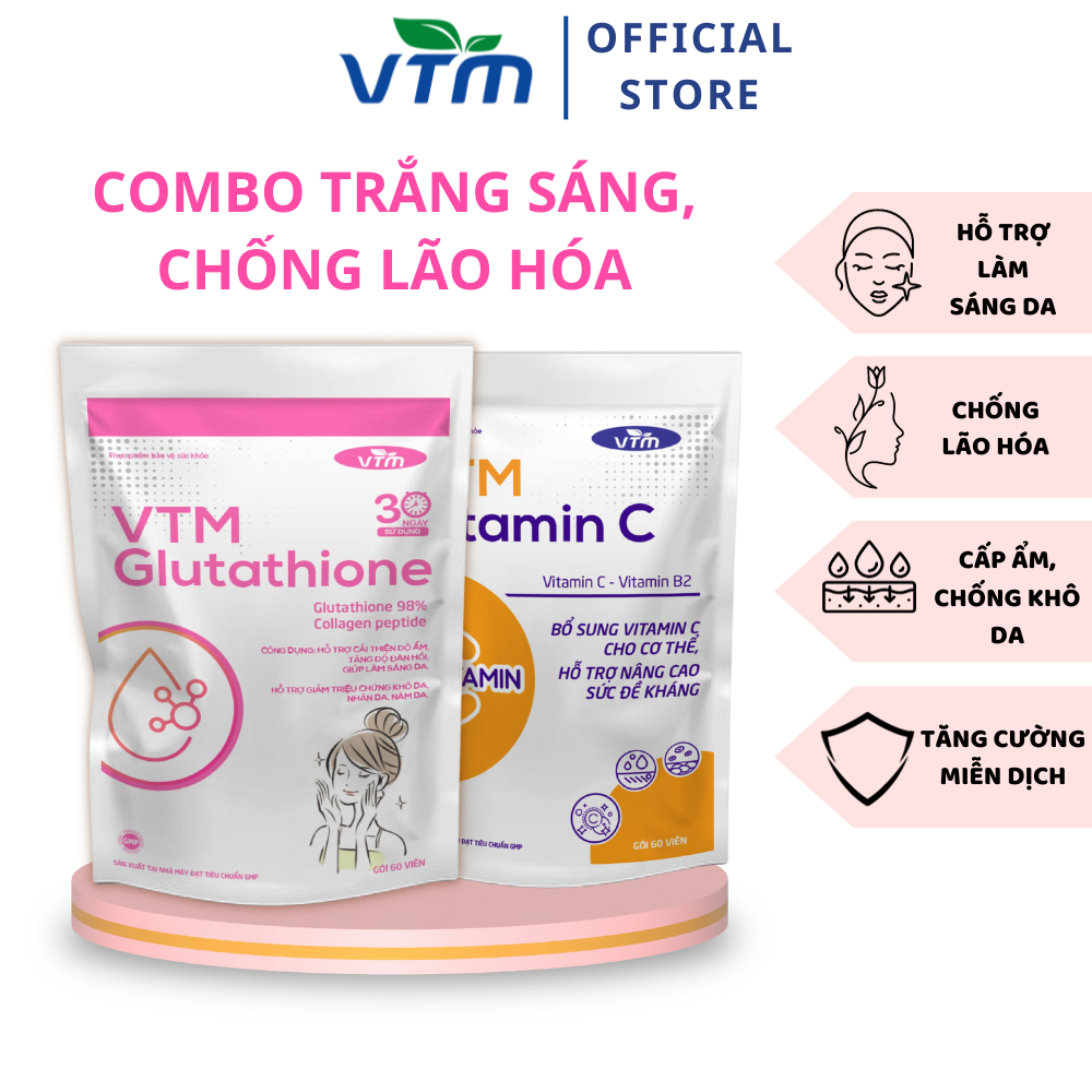 Combo Viên Uống Feelex VTM Vitamin C + VTM Glutathione sáng da, mờ thâm, tăng cường đề kháng