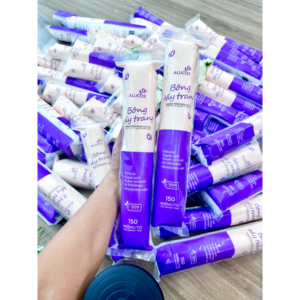 Bông Tẩy Trang Tròn Alucos 150 miếng siêu dày mịn