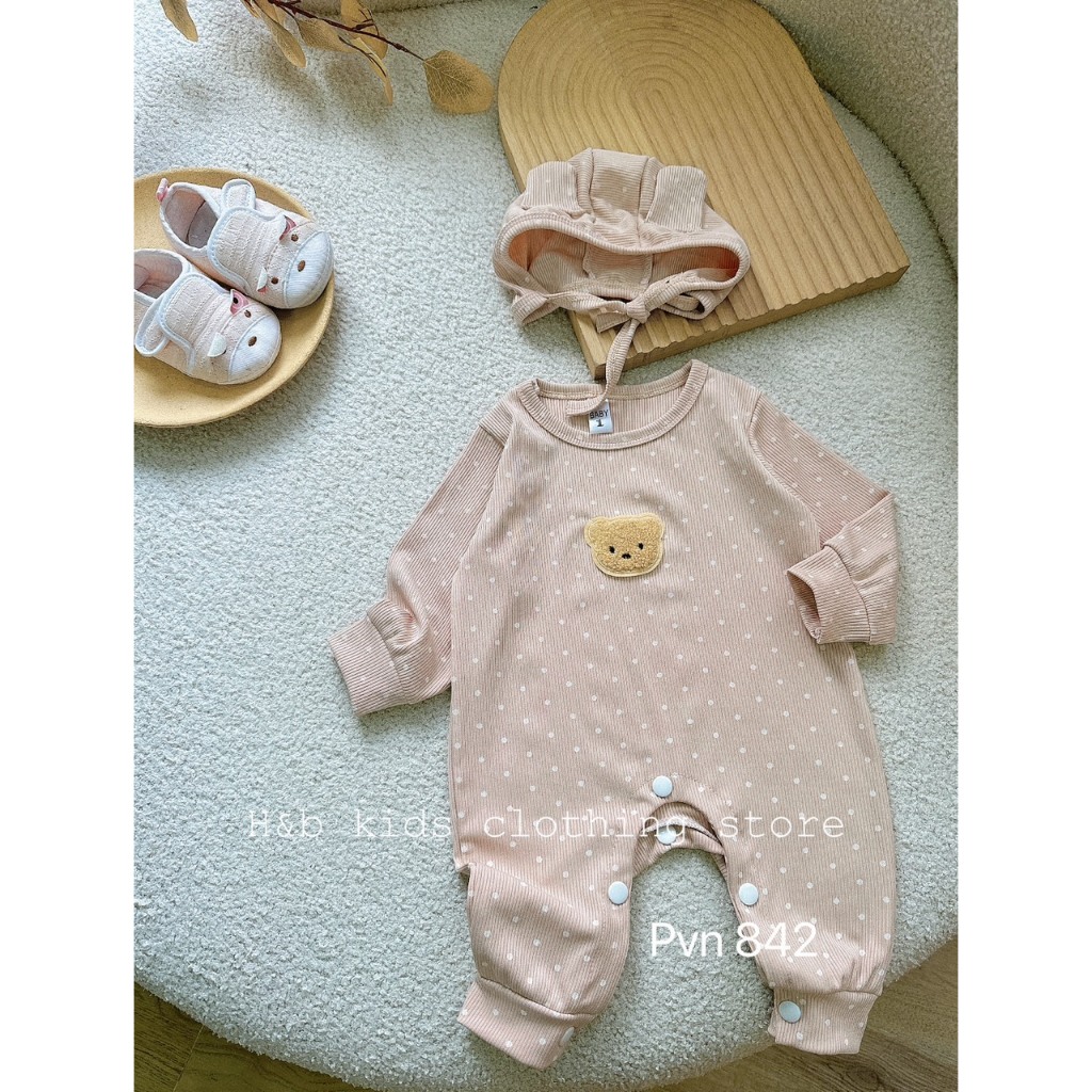 Set body chấm bi kèm mũ xinh cho bé. Body gấu chấm bi kèm mũ đáng yêu cho bé trai bé gái
