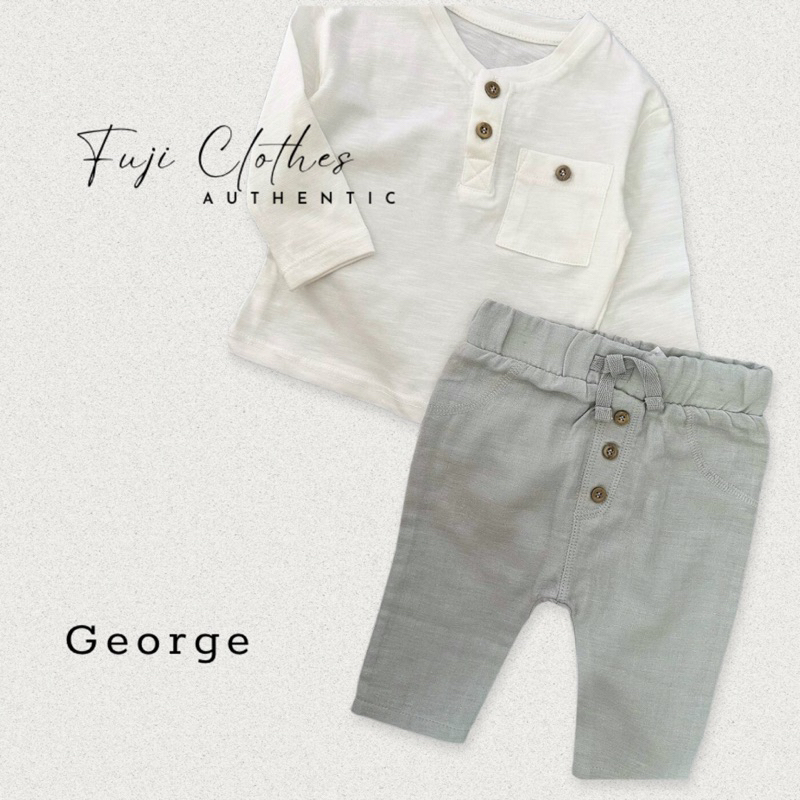 Bộ quần áo bé trai GEORGE Bộ quần áo cotton trắng ghi GEORGE size 6-18m