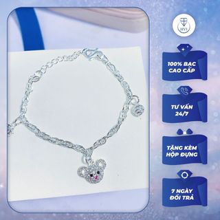 Set Dây chuyền Vòng tay Bạc 925 cho bé hình gấu HVJ, Vòng cổ Lắc tay Bạc kèm hộp đựng cao cấp